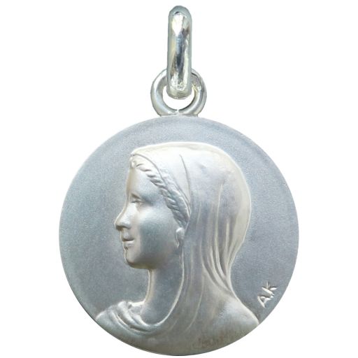 Médaille Vierge du sourire en or blanc 16 mm