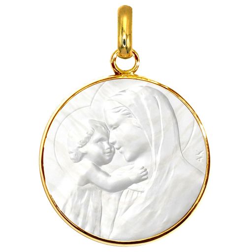 Médaille Notre Dame de Toute Tendresse 18 mm en nacre et or 18k